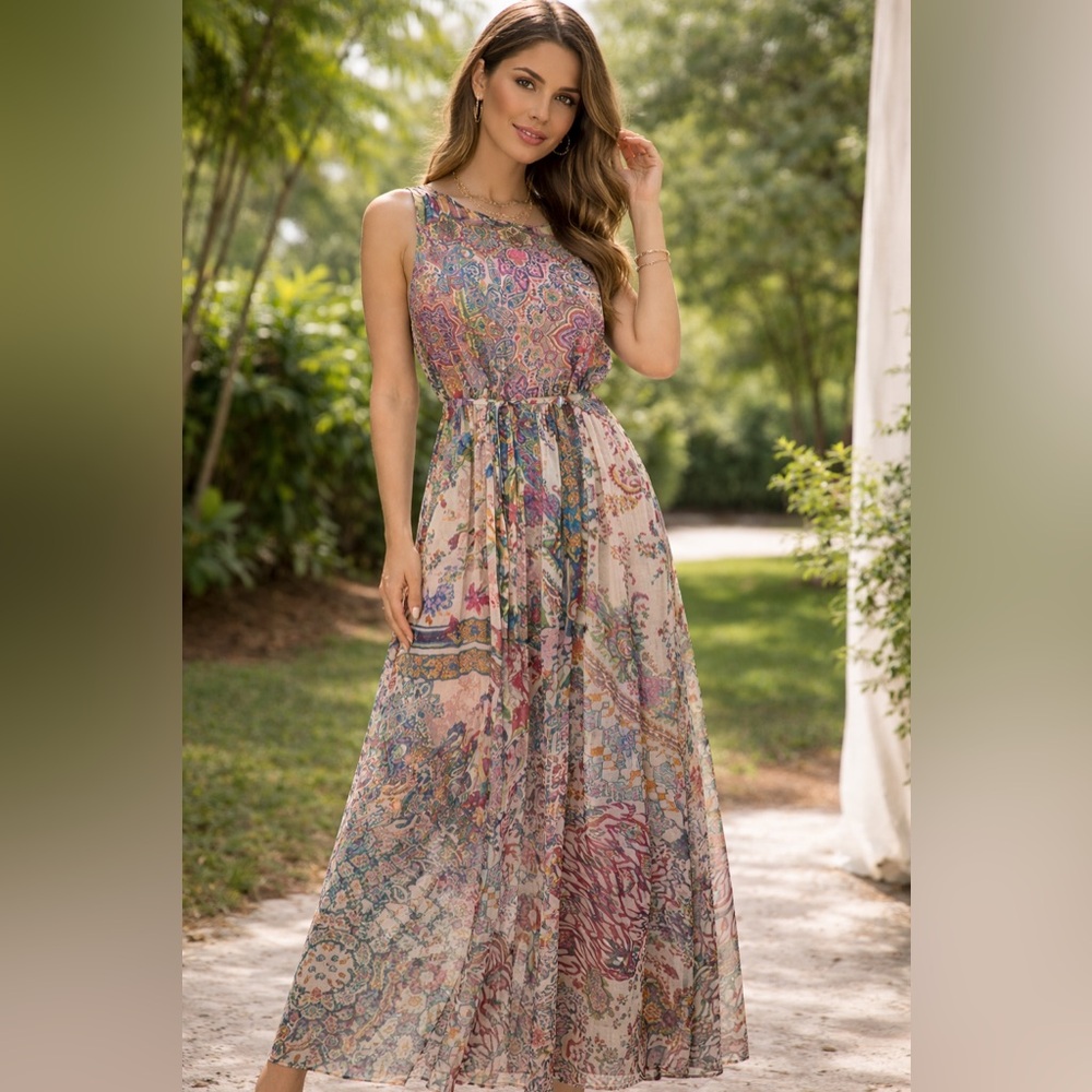Johnny Was 100% Silk Sleeveless Maxi Dress, S